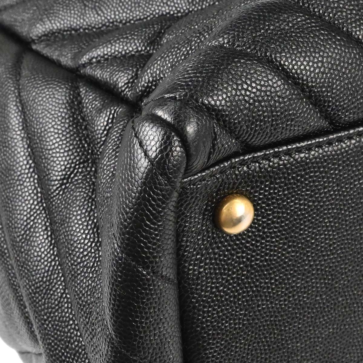 Chanel 2018-2019 Black Caviar Skin Chevron Shopping Tote 2way Shoulder Handbag