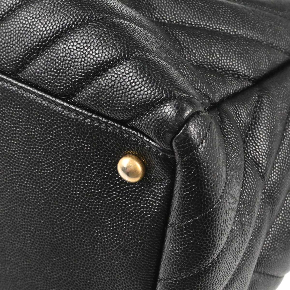Chanel 2018-2019 Black Caviar Skin Chevron Shopping Tote 2way Shoulder Handbag