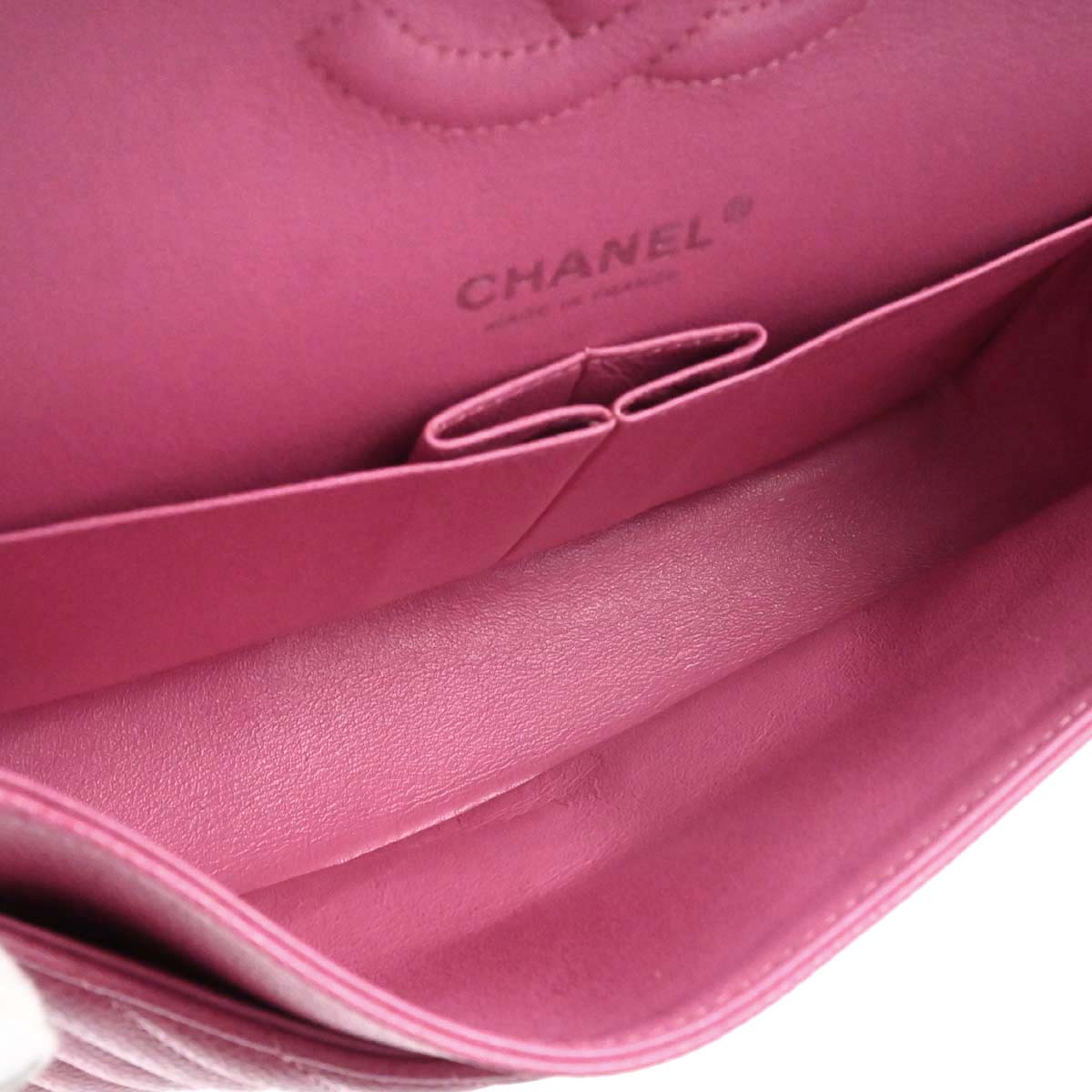 Chanel 2019 Pink Caviar Skin Chevron Medium Double Flap Shoulder Bag