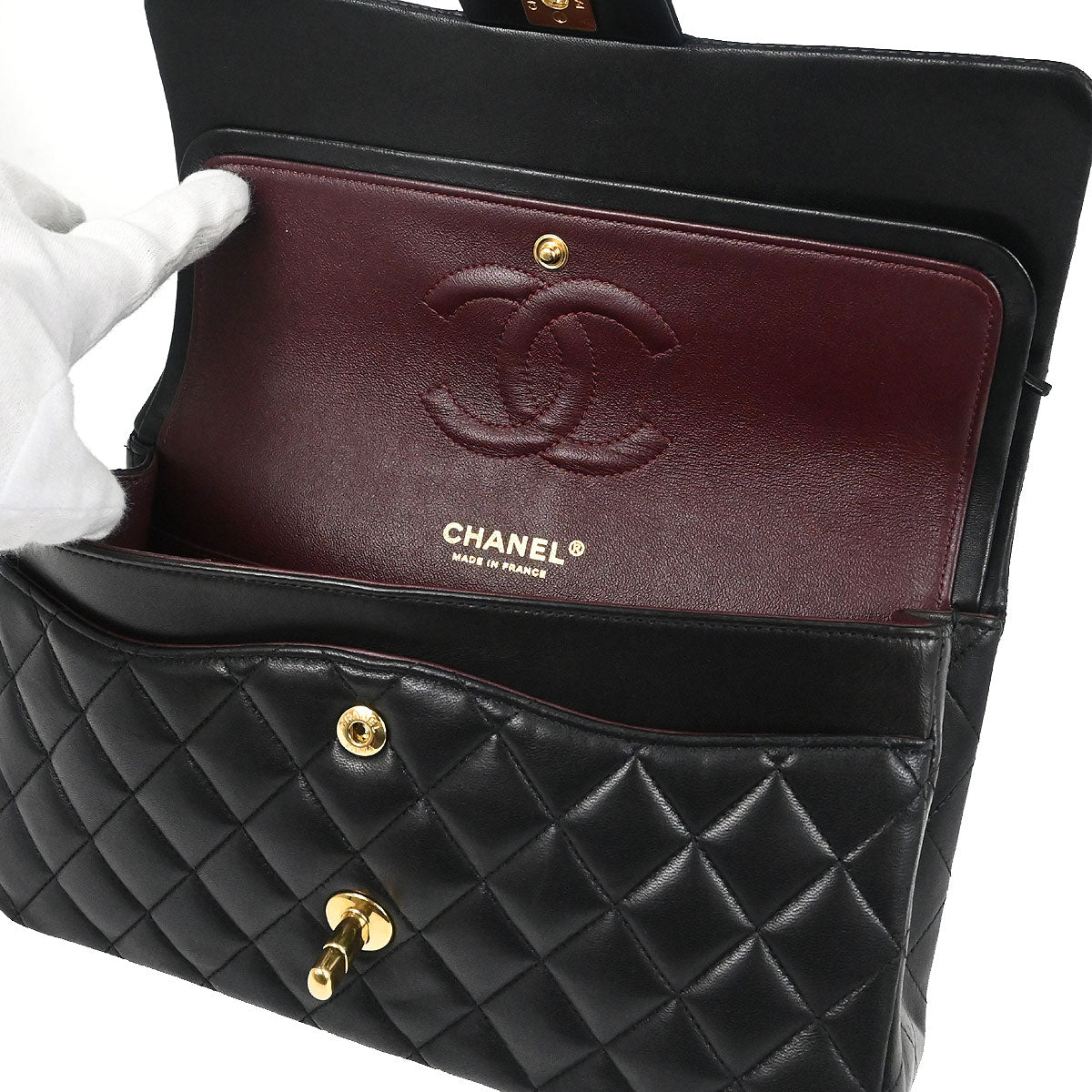 Chanel 2011 Black Lambskin Medium Classic Double Flap Shoulder Bag