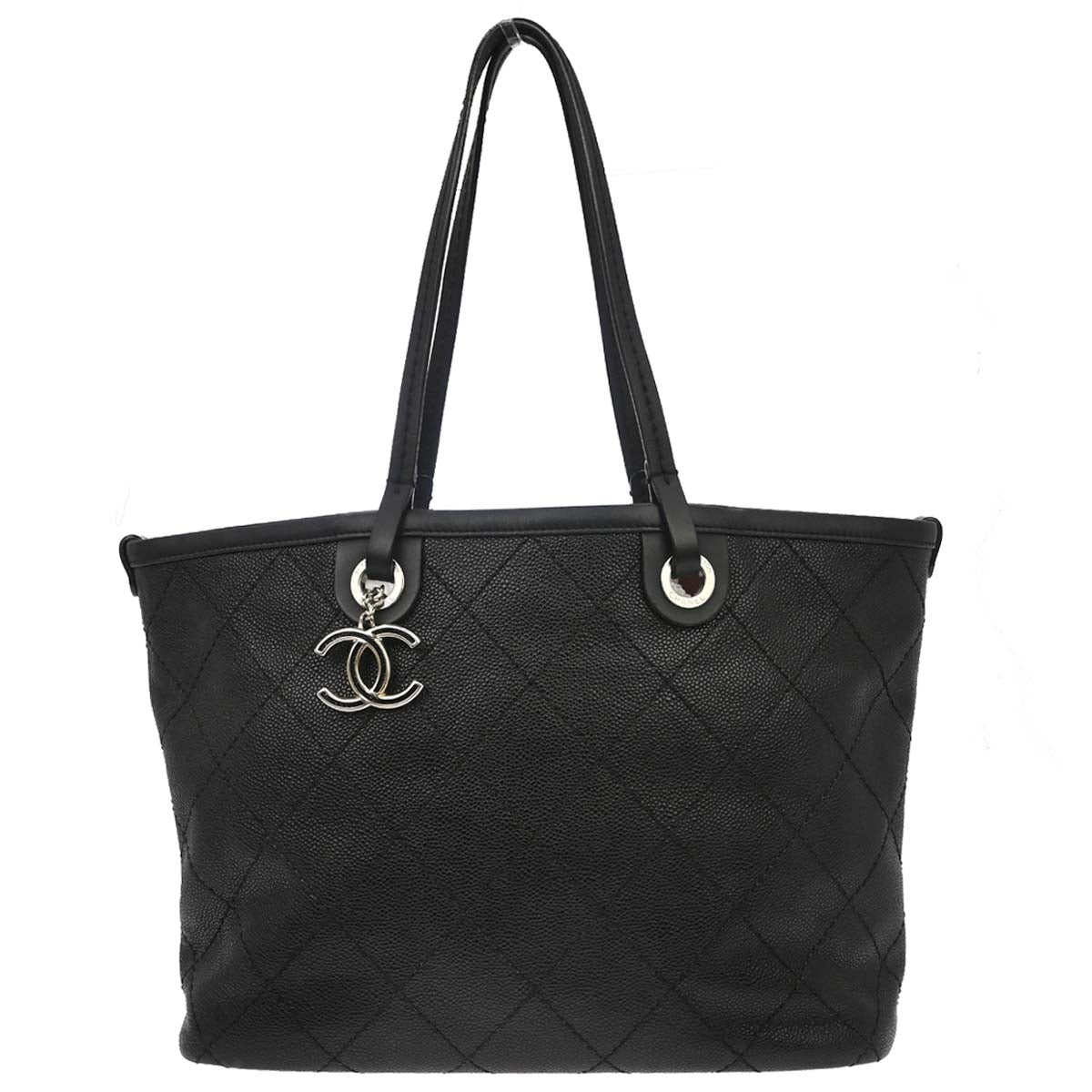 Chanel 2014 Black Caviar Skin On The Road Shopping Fever Tote Bag