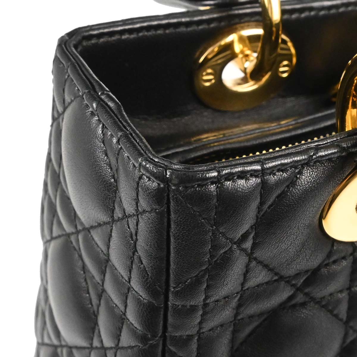 Christian Dior Black Lambskin Lady Dior Cannage 2way Shoulder Handbag