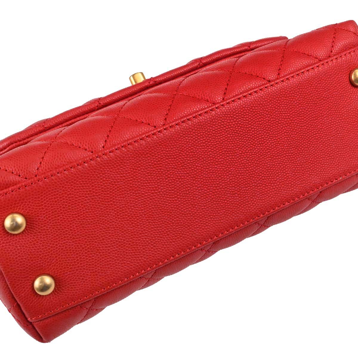 Chanel 2019 Red Caviar Skin Coco Handle 2way Shoulder Handbag