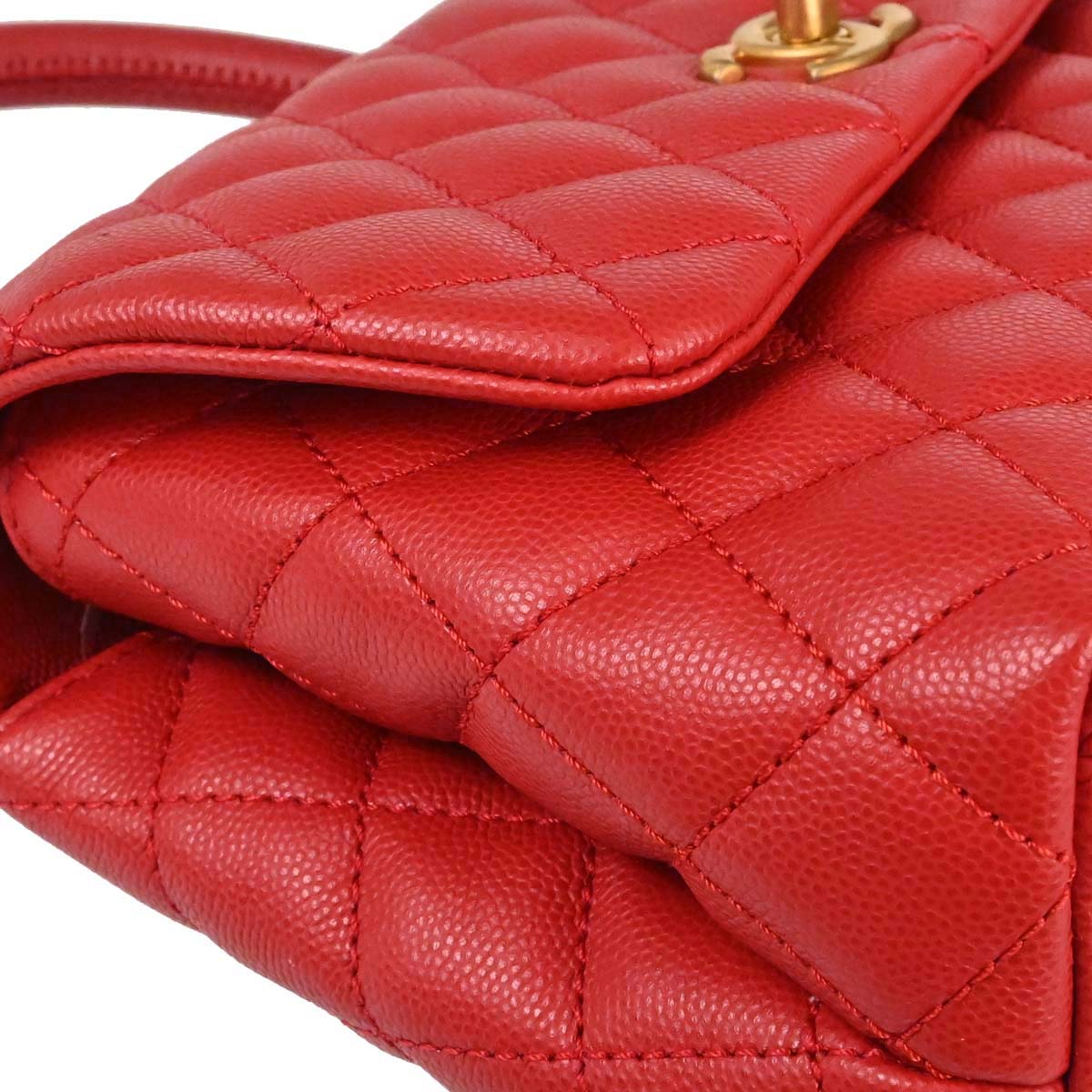 Chanel 2019 Red Caviar Skin Coco Handle 2way Shoulder Handbag