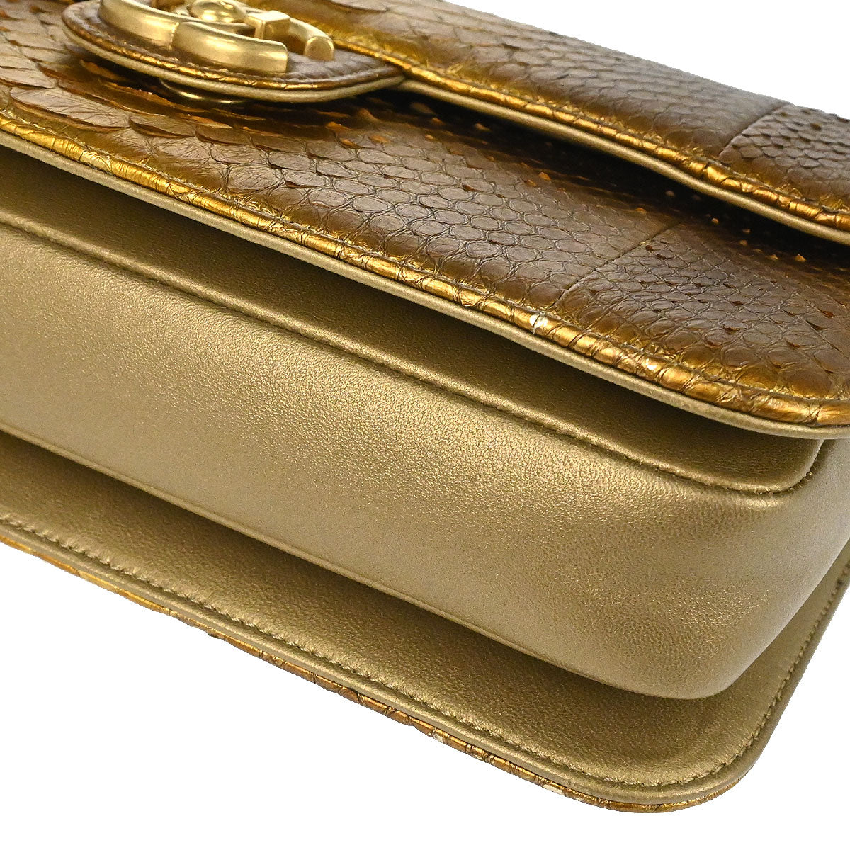 Chanel * 2014-2015 Gold Python Perfect Edge Flap Bag 2way Shoulder Handbag