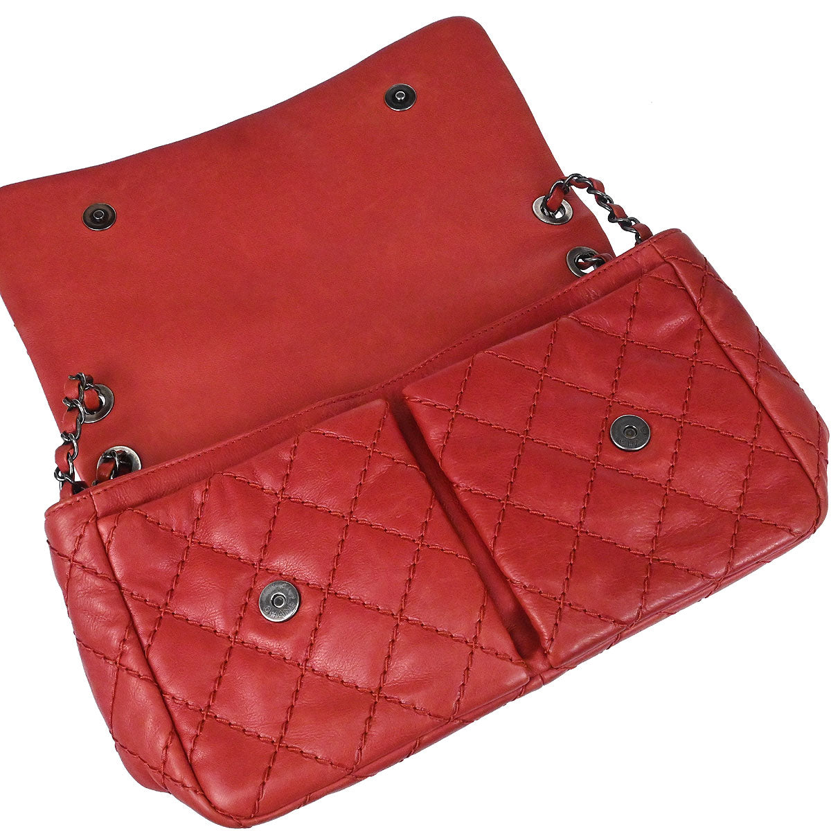 Chanel 2012-2013 Red Calfskin Ultimate Stitch Natural Beauty Split Pocket Flap Bag