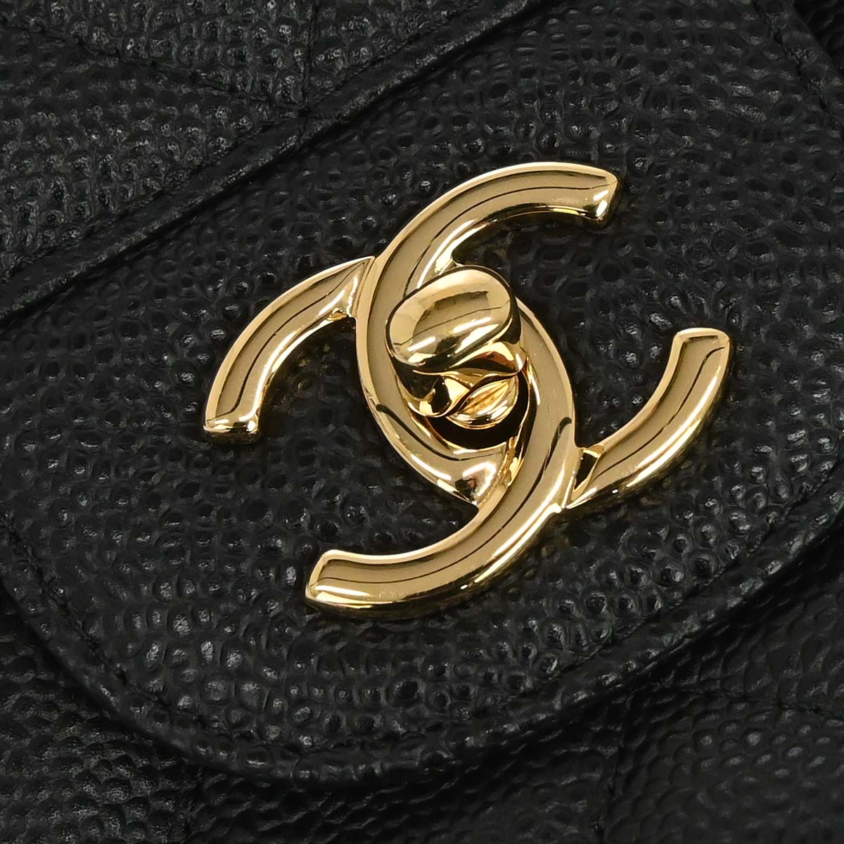 Chanel Black Caviar Skin Jumbo Classic Double Flap Shoulder Bag