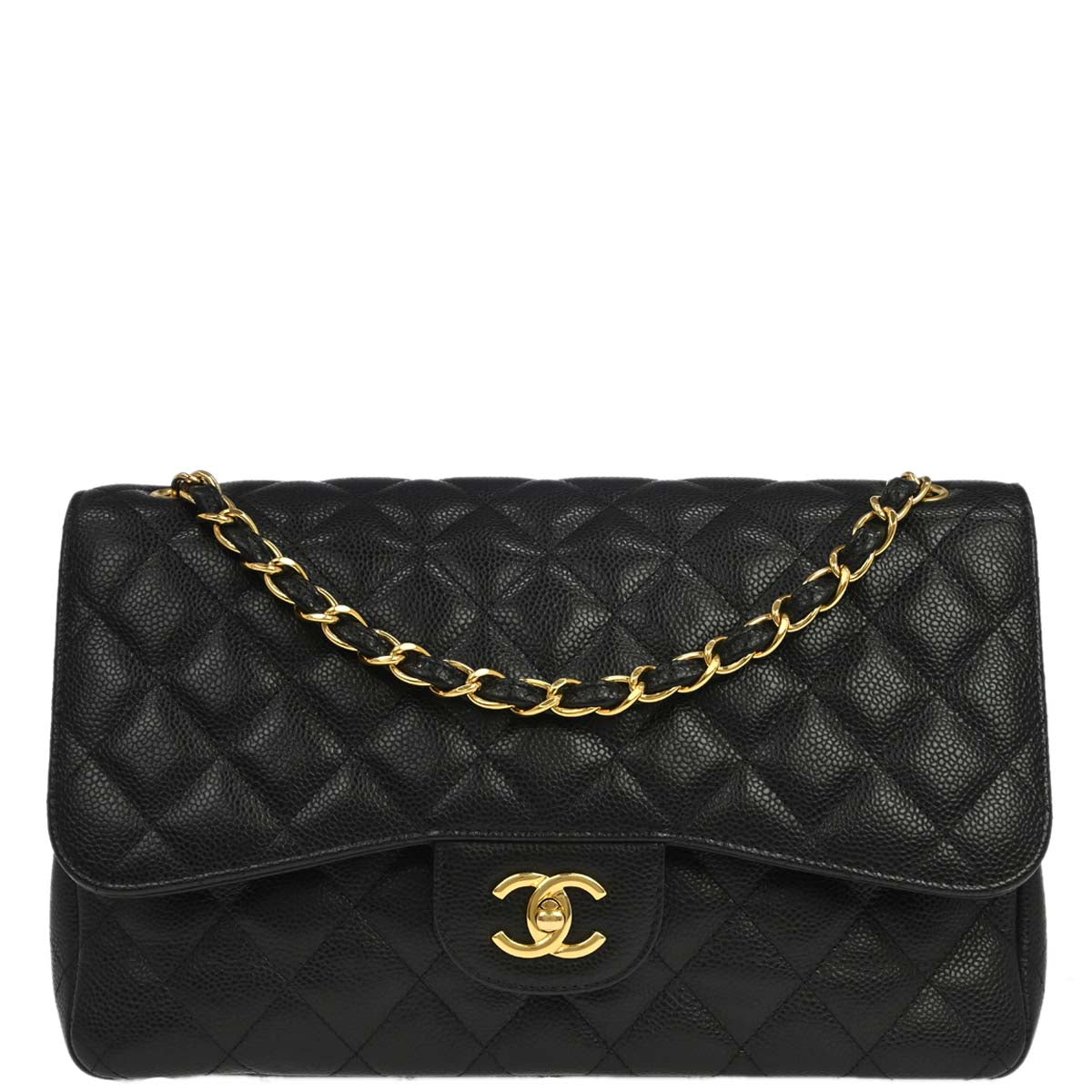 Chanel 2017-2018 Black Caviar Skin Jumbo Classic Double Flap Shoulder Bag