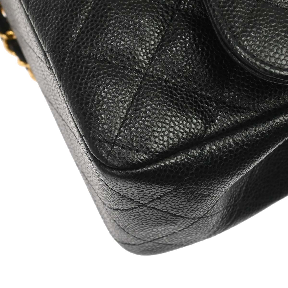 Chanel 2017-2018 Black Caviar Skin Jumbo Classic Double Flap Shoulder Bag