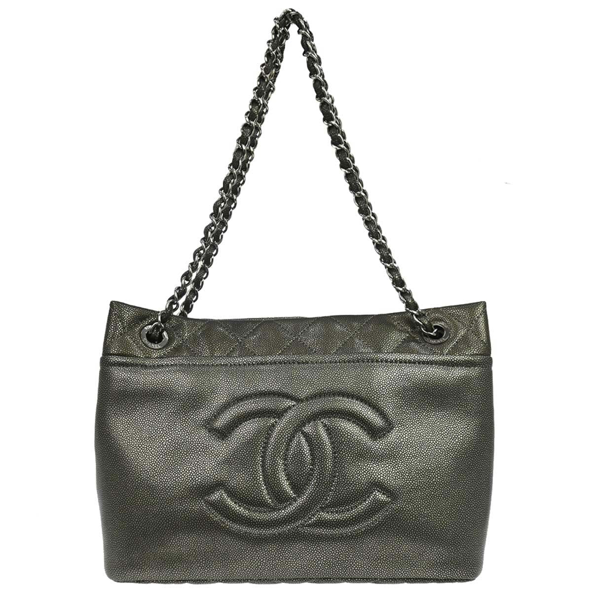 Chanel 2010-2011 Metallic Silver Caviar Skin Tote Handbag