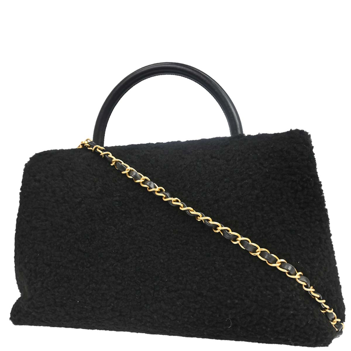 Chanel 2017 Black Shearling Coco Handle 2way Shoulder Handbag
