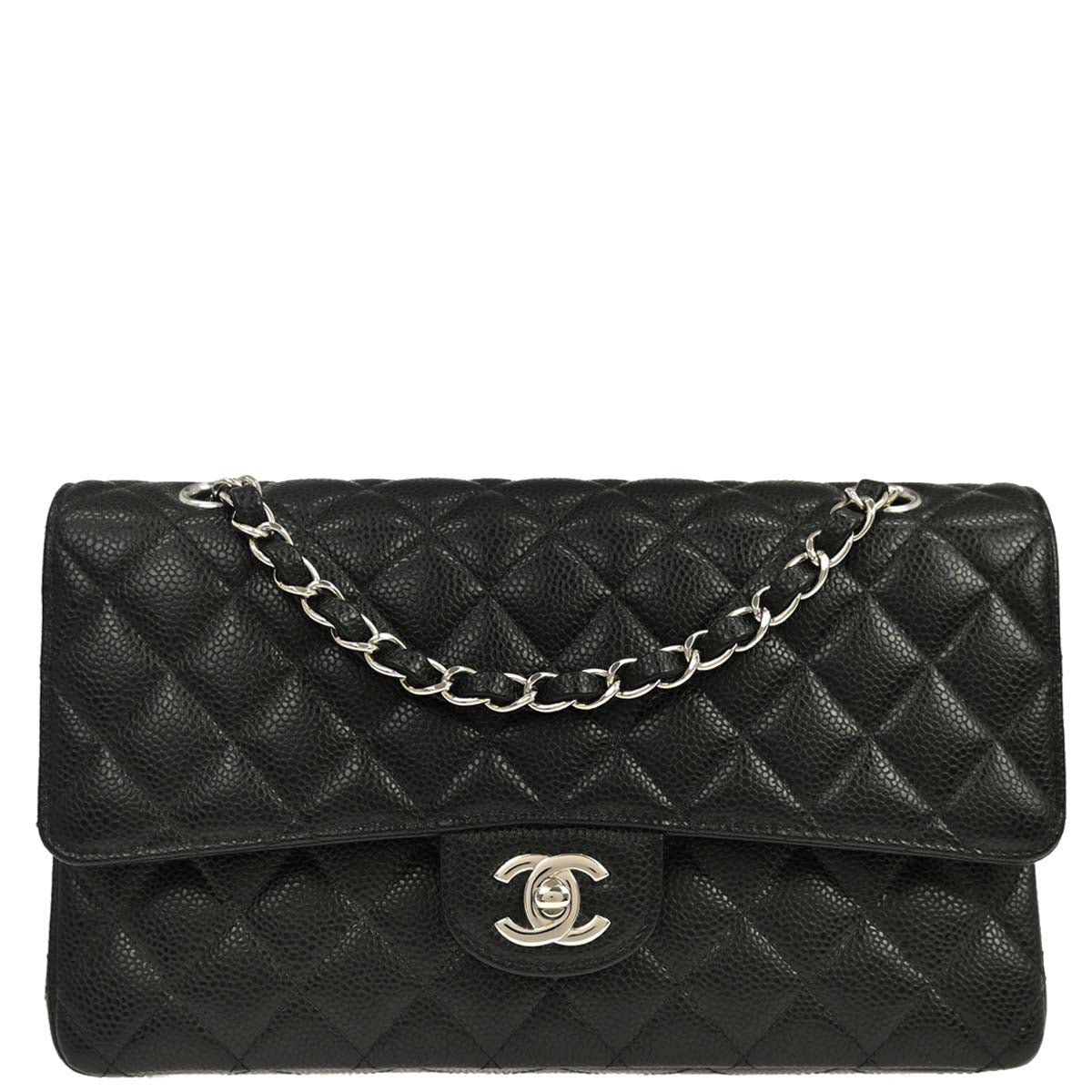 Chanel 2019 Black Caviar Skin Medium Classic Double Flap Shoulder Bag