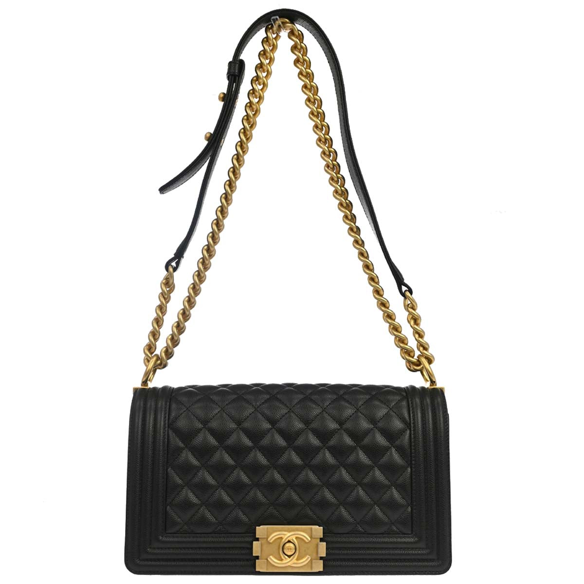 Boy Chanel 2018-2019 Black Caviar Skin Medium Shoulder Bag