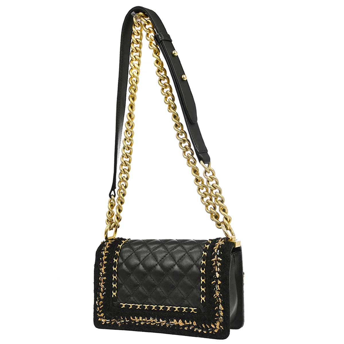 Boy Chanel 2017 Black Lambskin Tweed Small Chain Shoulder Bag