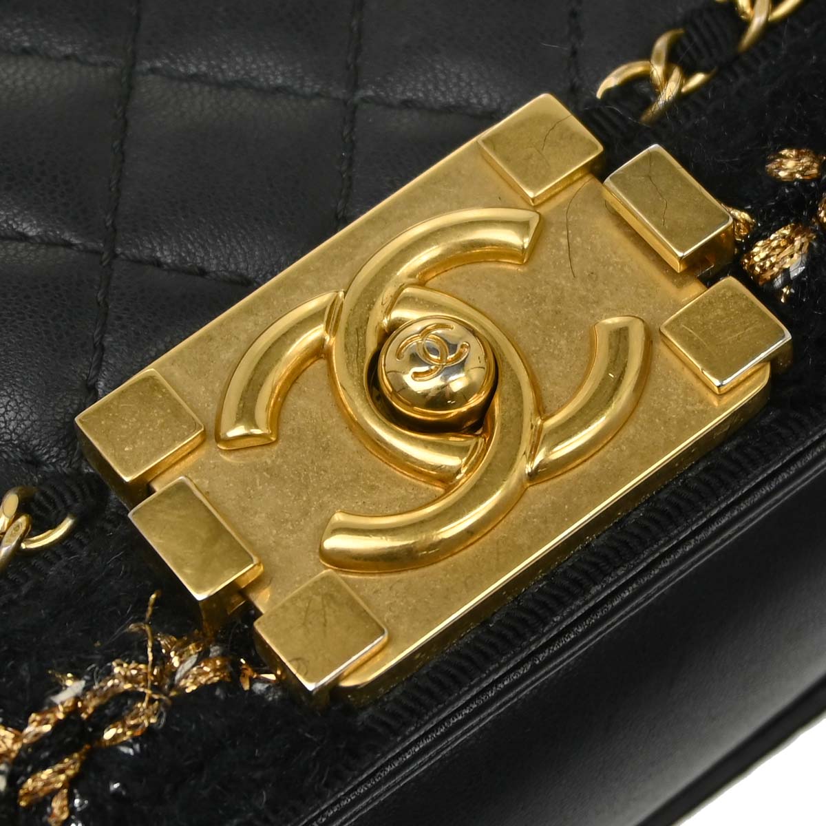 Boy Chanel 2017 Black Lambskin Tweed Small Chain Shoulder Bag