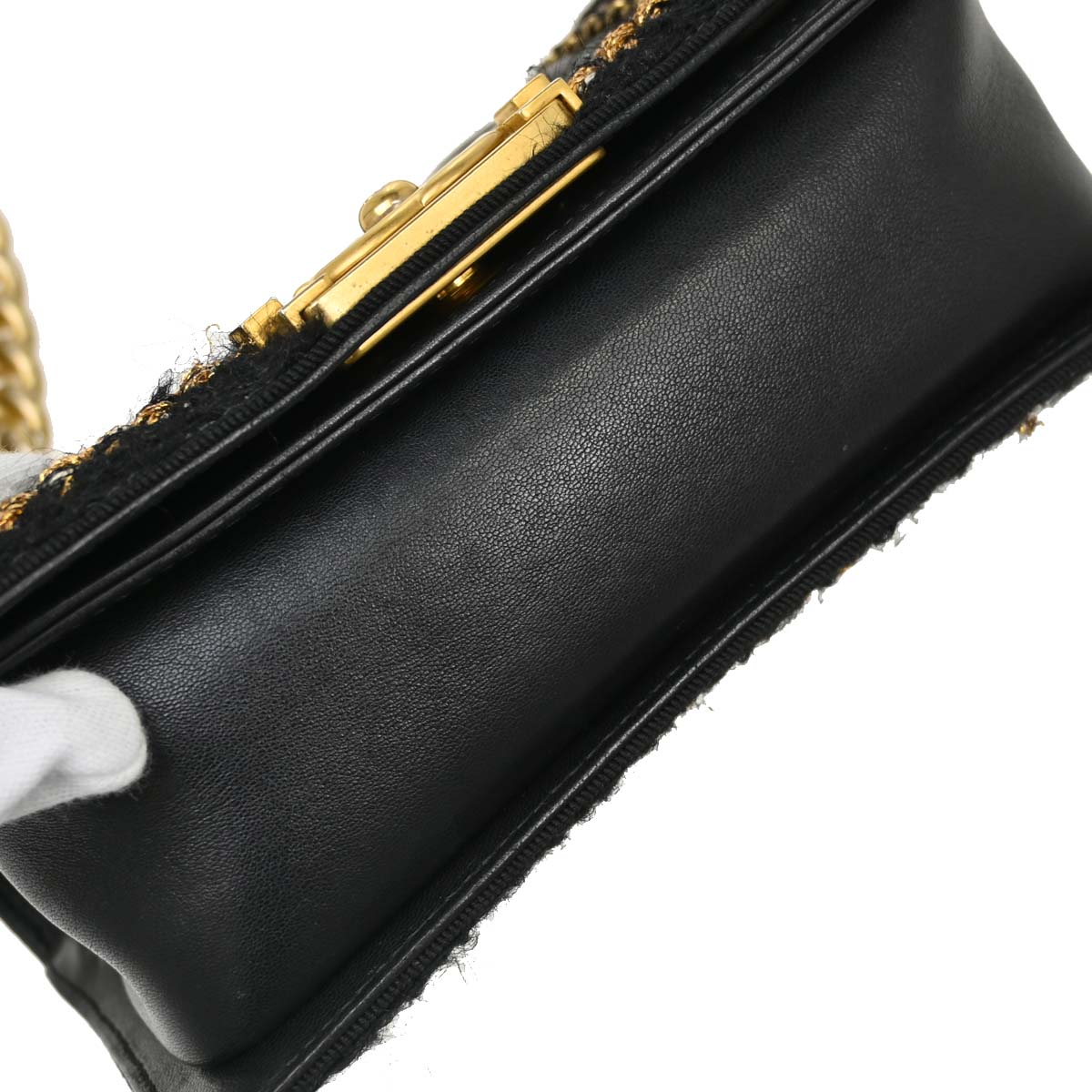 Boy Chanel 2017 Black Lambskin Tweed Small Chain Shoulder Bag