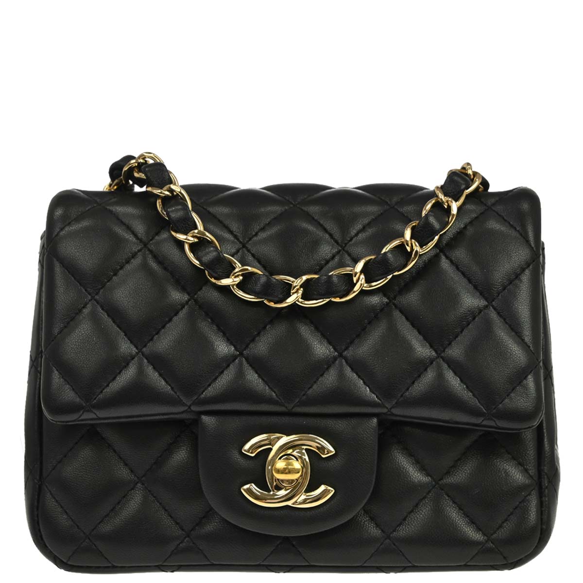 Chanel 2019 Black Lambskin Mini Classic Square Flap Shoulder Bag 17