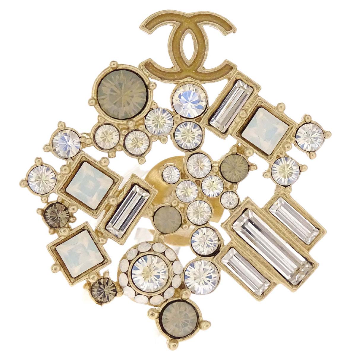 Chanel CC Brooch Pin Gold Rhinestone 10A