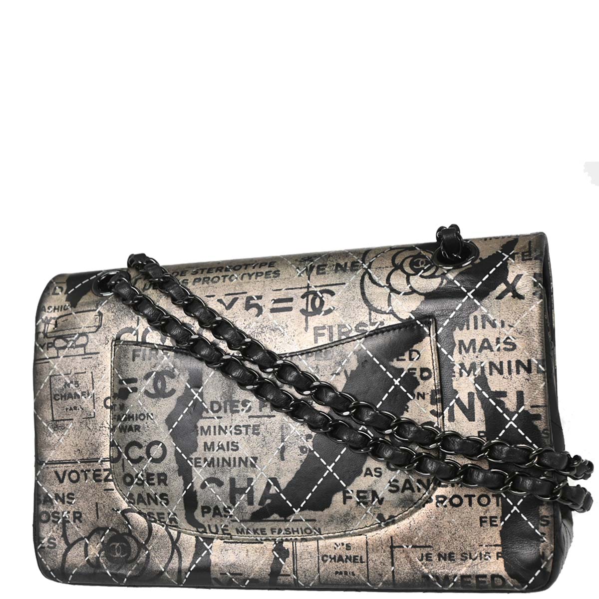 Chanel Beige Lambskin Limited Newspaper Medium Classic Double Flap Bag