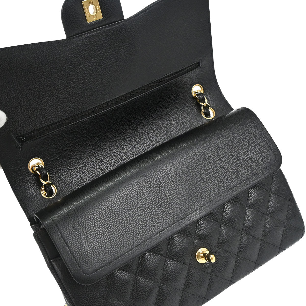 Chanel 2014 Black Caviar Skin Jumbo Classic Double Flap Shoulder Bag