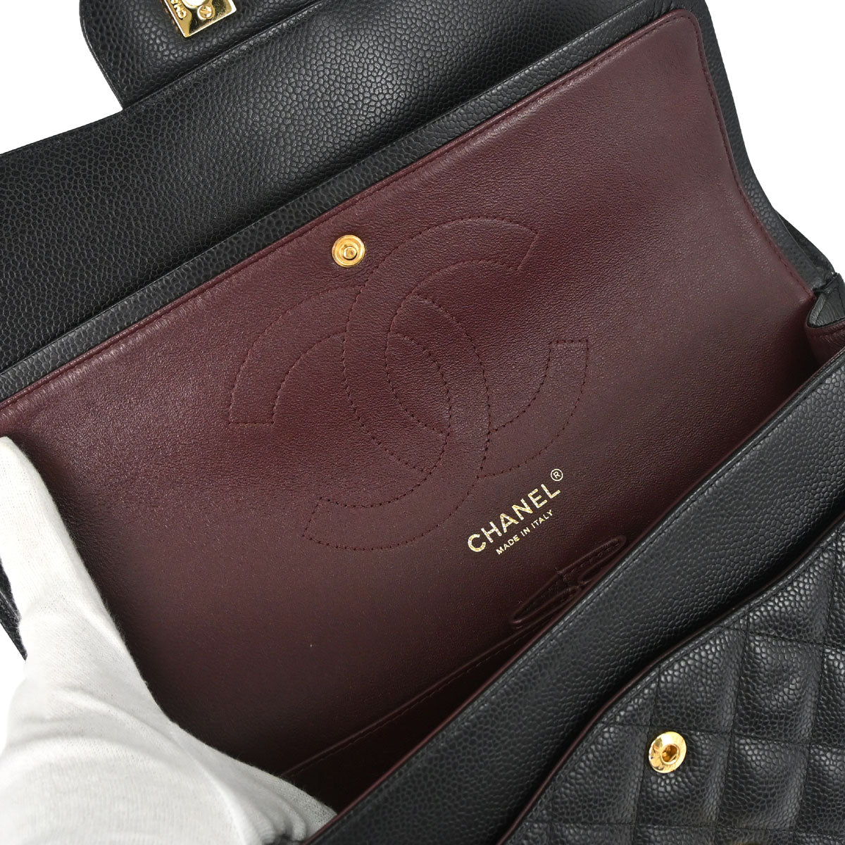 Chanel 2014 Black Caviar Skin Jumbo Classic Double Flap Shoulder Bag