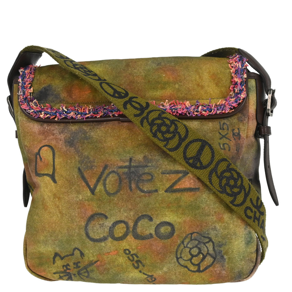 Chanel 2014-2015 Khaki Canvas Graffiti On The Pavements Shoulder Bag