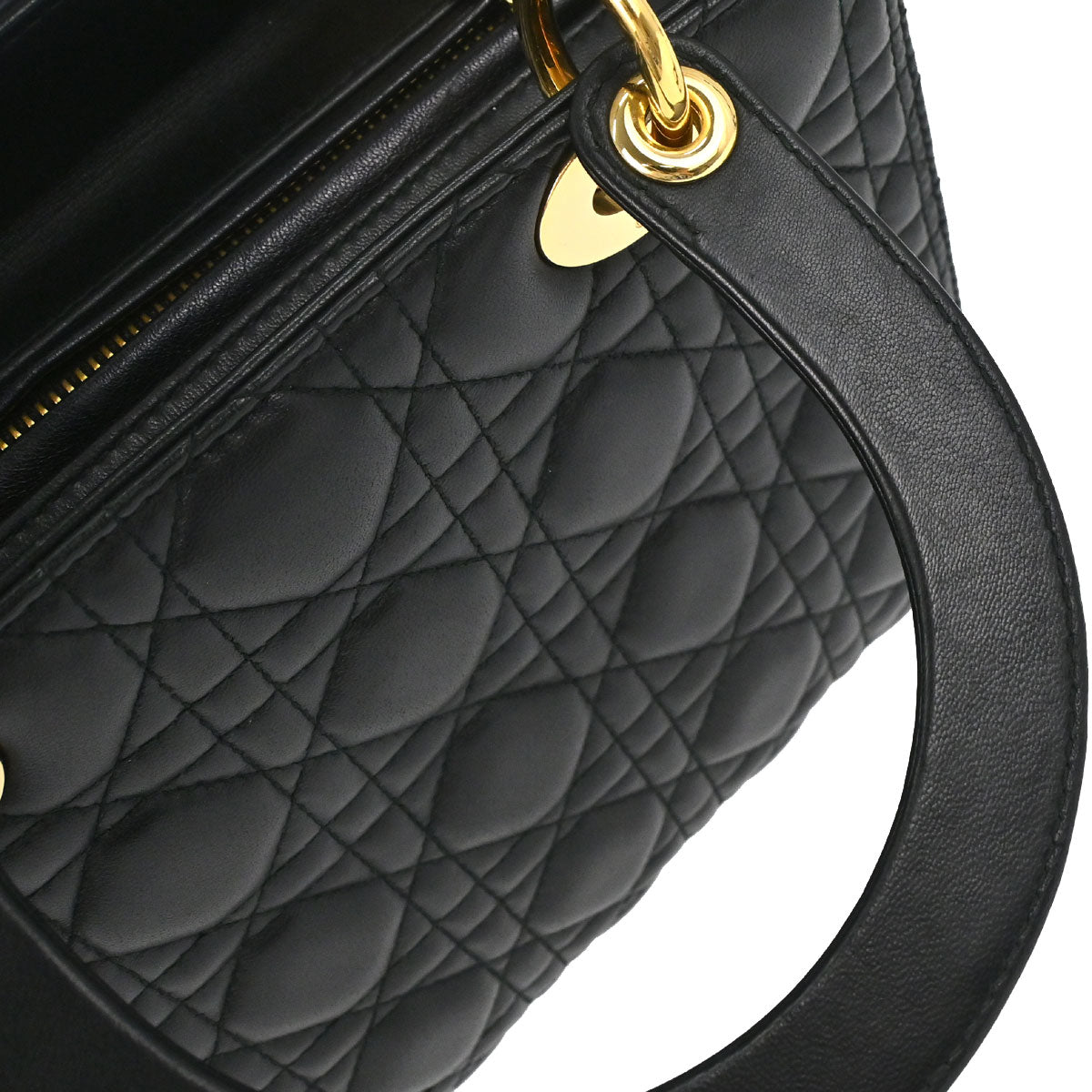 Christian Dior Black Lambskin Medium Lady Dior Cannage 2way Shoulder Handbag