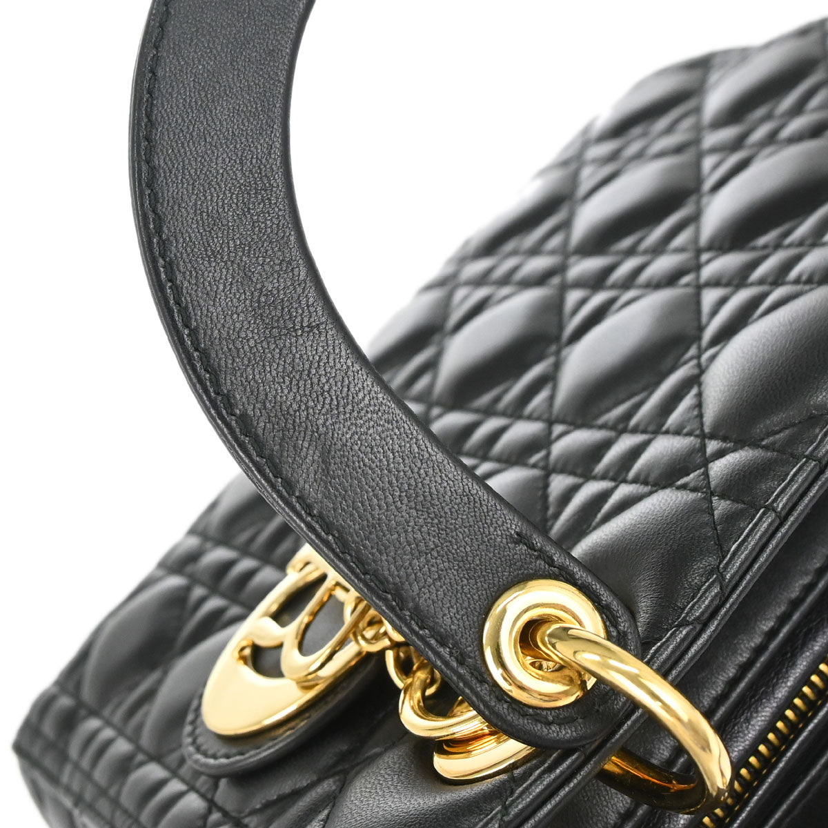 Christian Dior Black Lambskin Medium Lady Dior Cannage 2way Shoulder Handbag