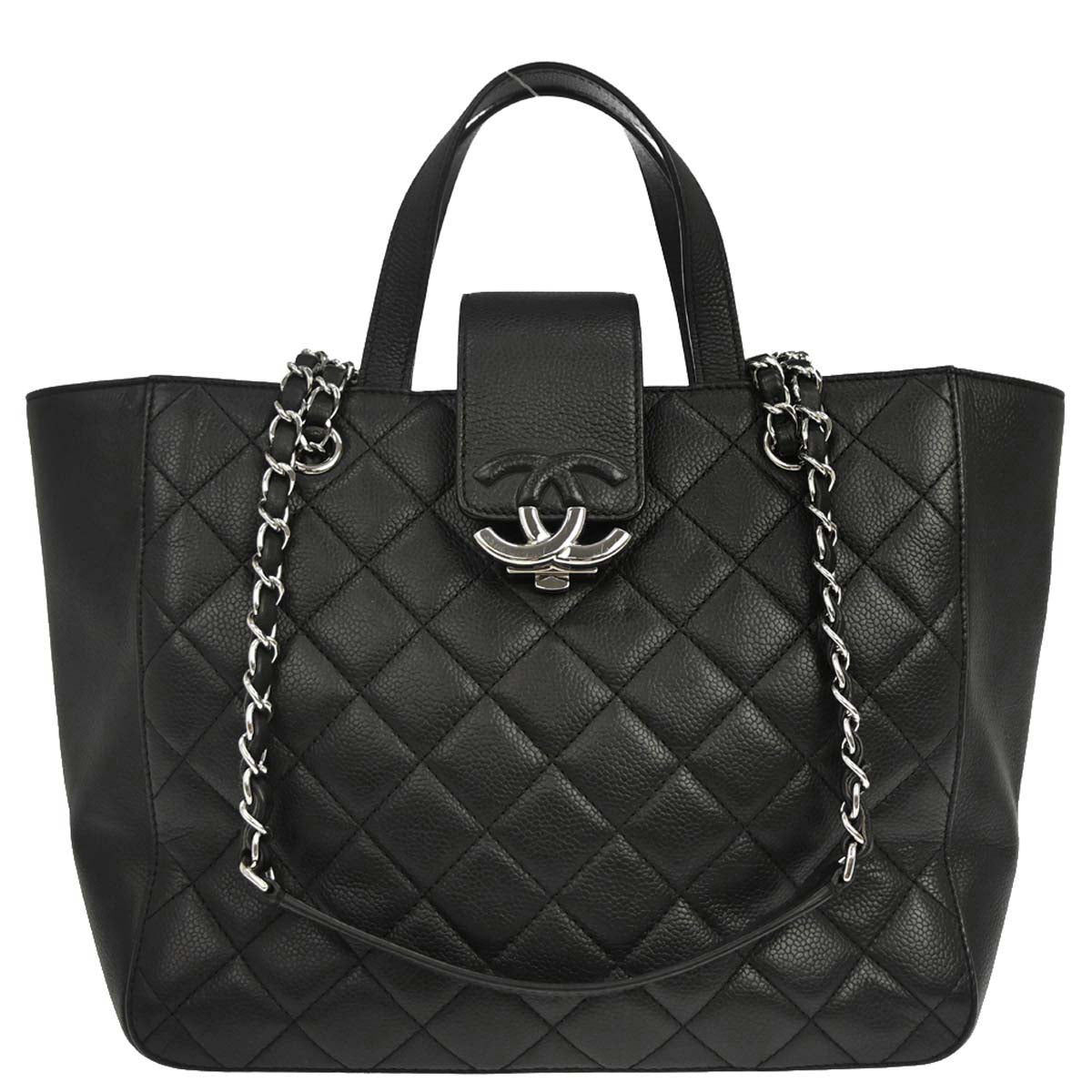Chanel 2017 Black Caviar Skin CC Box Shopping Tote 2way Shoulder Handbag