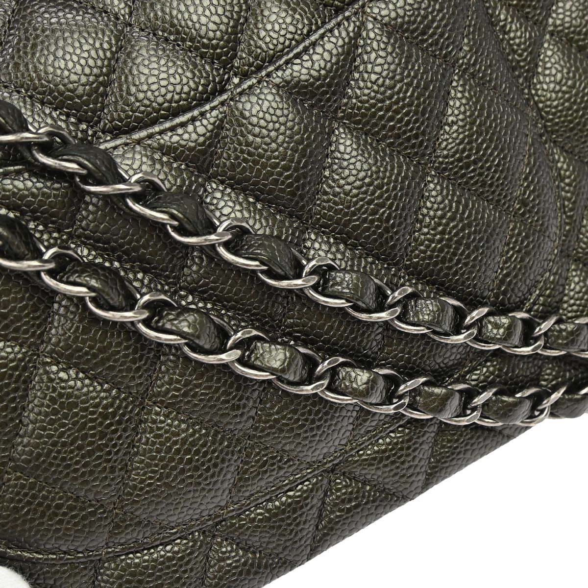Chanel 2017 Metallic Green Caviar Skin Medium Classic Double Flap Shoulder Bag