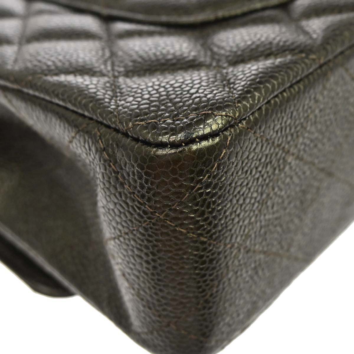 Chanel 2017 Metallic Green Caviar Skin Medium Classic Double Flap Shoulder Bag