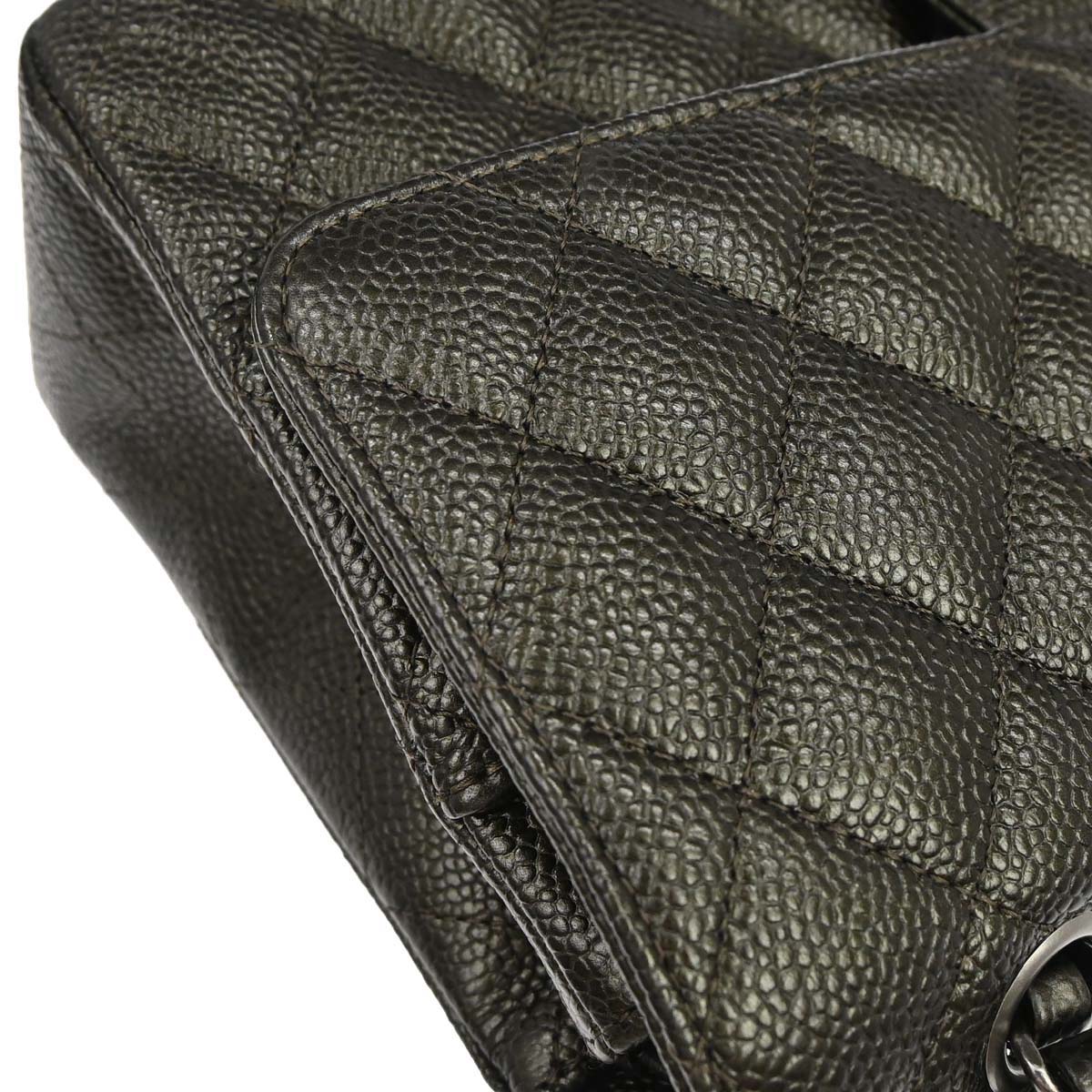 Chanel 2017 Metallic Green Caviar Skin Medium Classic Double Flap Shoulder Bag