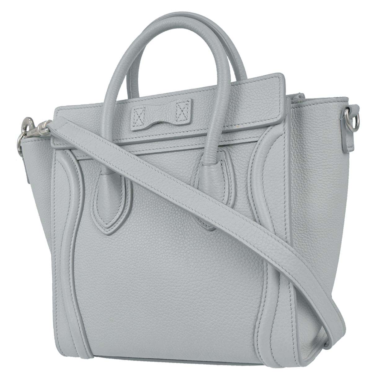 Celine Gray Leather Nano Luggage 2way Shoulder Tote Handbag