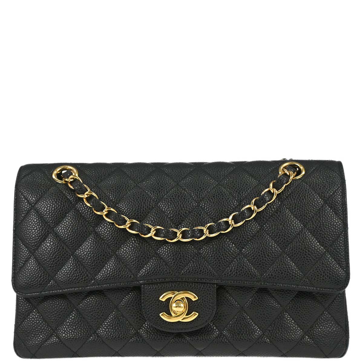 Chanel 2011 Black Caviar Skin Medium Classic Double Flap Shoulder Bag