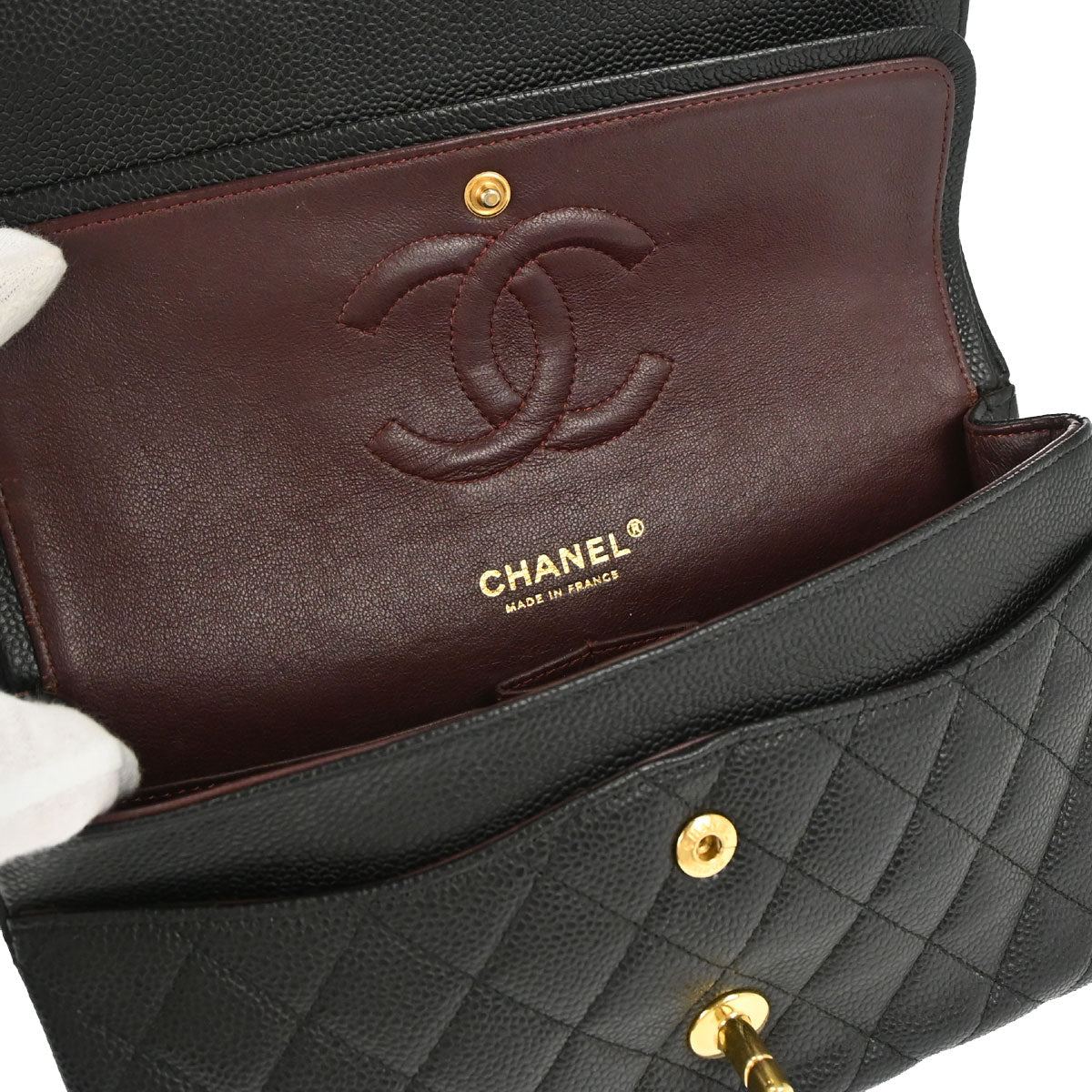 Chanel 2011 Black Caviar Skin Medium Classic Double Flap Shoulder Bag
