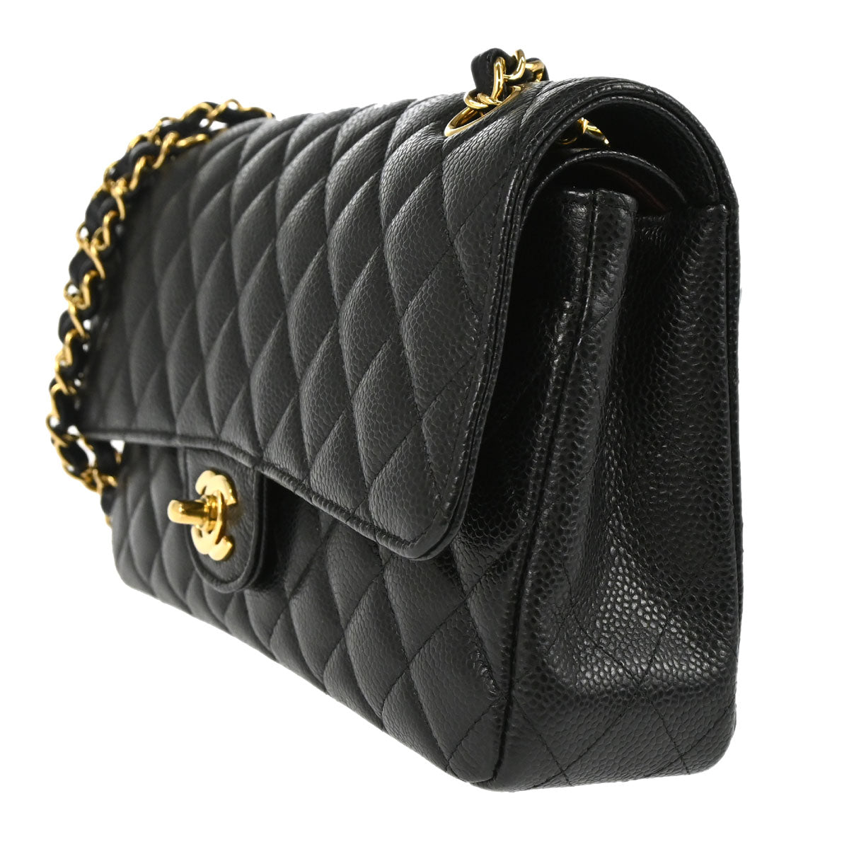 Chanel 2017-2018 Black Caviar Skin Medium Classic Double Flap Shoulder Bag