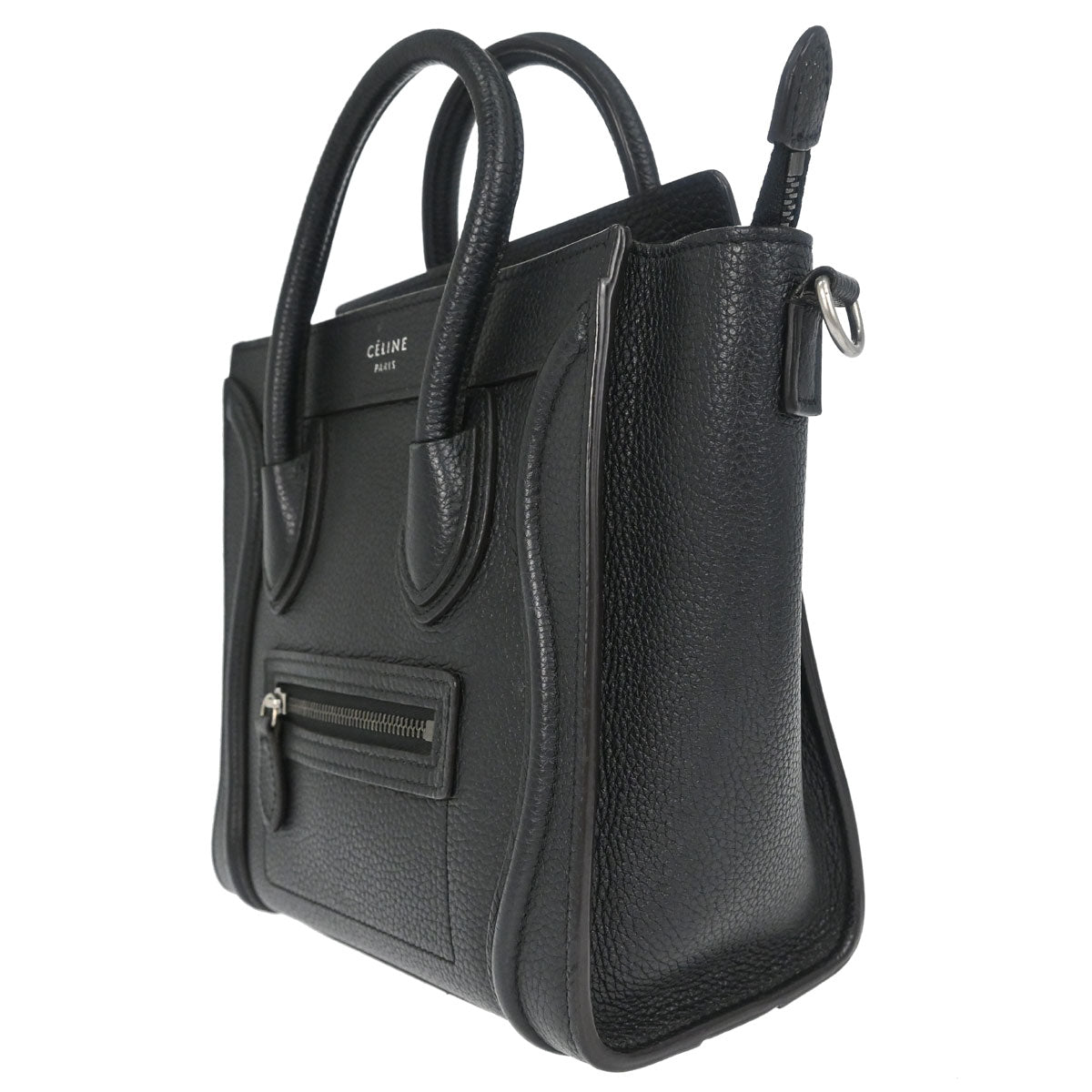Celine Black Leather Nano Luggage 2way Shoulder Tote Handbag