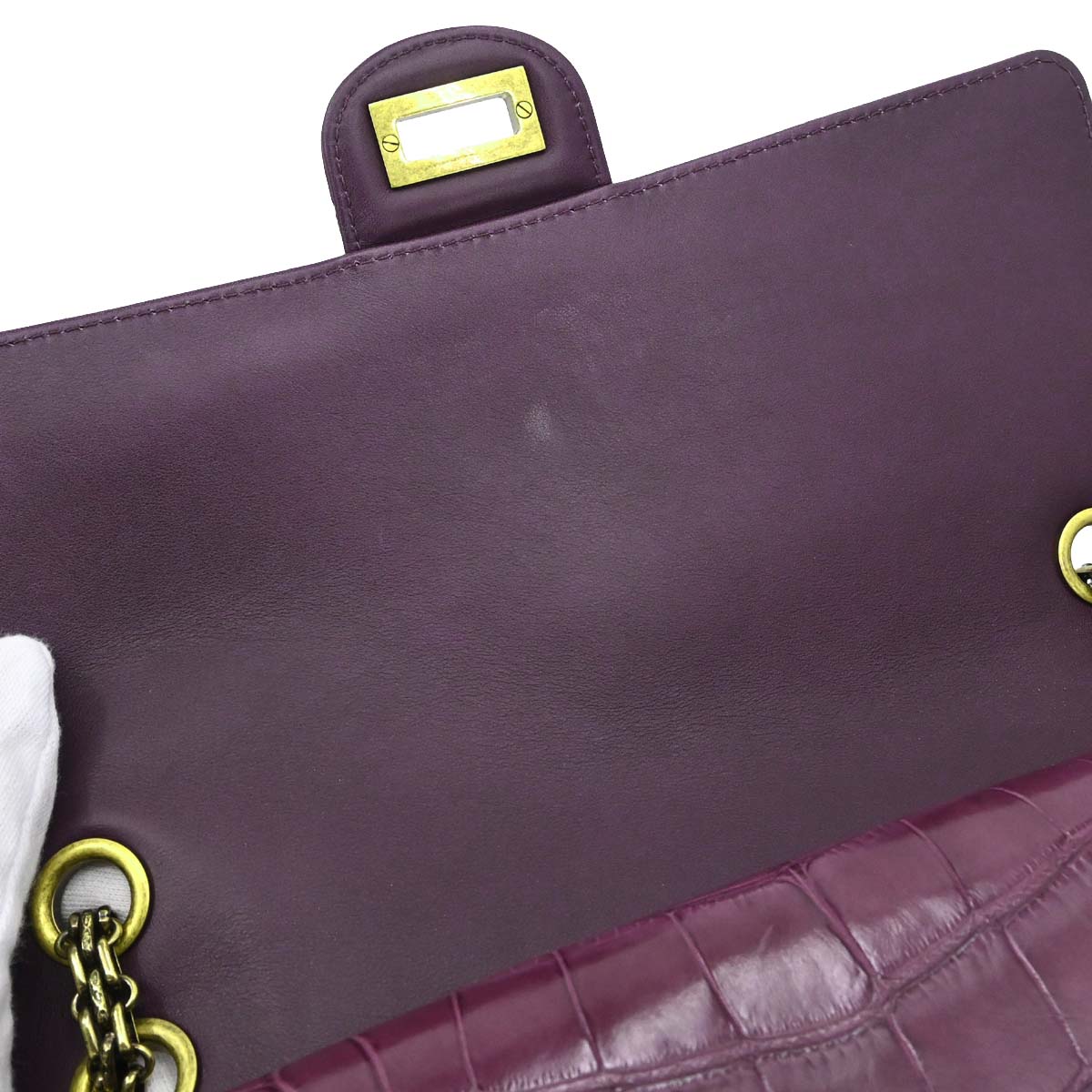 Chanel * Purple Crocodile Classic Single Flap Shoulder Bag