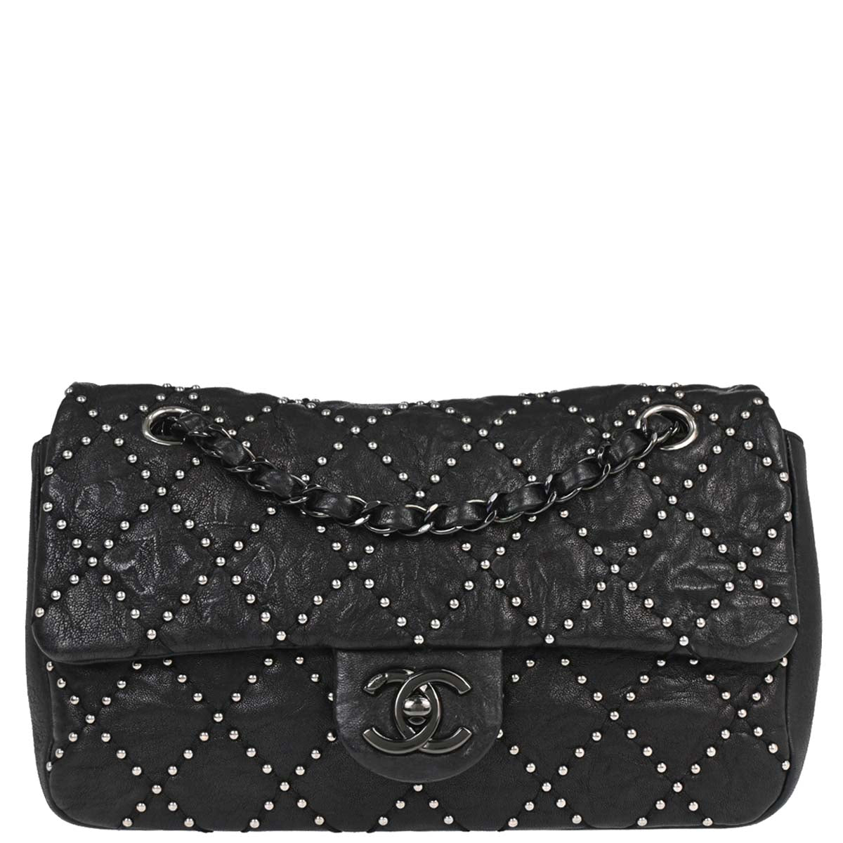 Chanel Black Calfskin Paris-Dallas Studded Flap Shoulder Bag