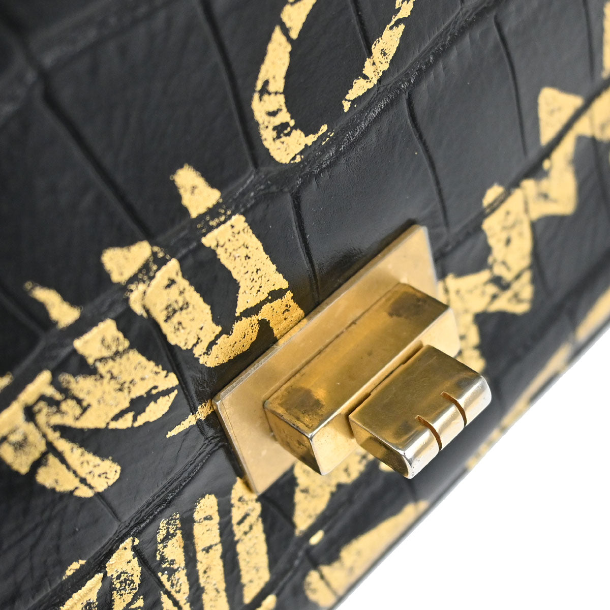 Chanel Black Embossed Calfskin Mademoiselle Lock Graffiti Shoulder Bag