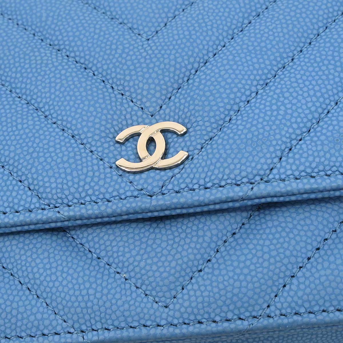 Chanel Blue Caviar Skin Chevron Classic WOC Wallet on Chain Bag