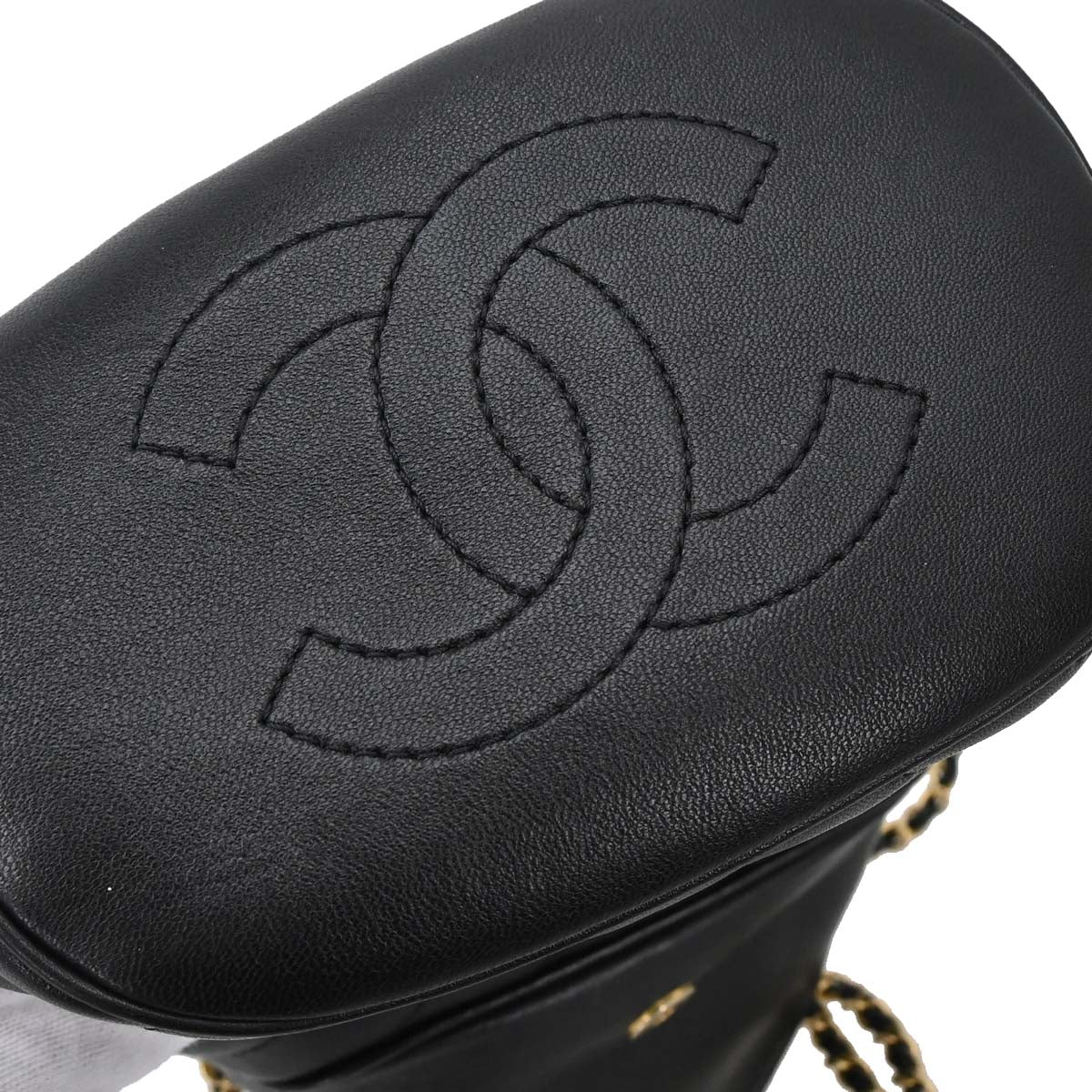 Chanel Black Lambskin Chevron Handle with Chic Bucket 2way Shoulder Handbag