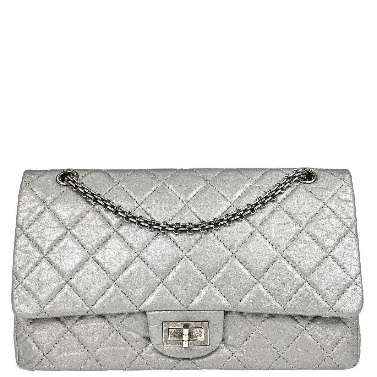 Chanel Silver Calfskin 2.55 Jumbo Classic Double Flap Shoulder Bag