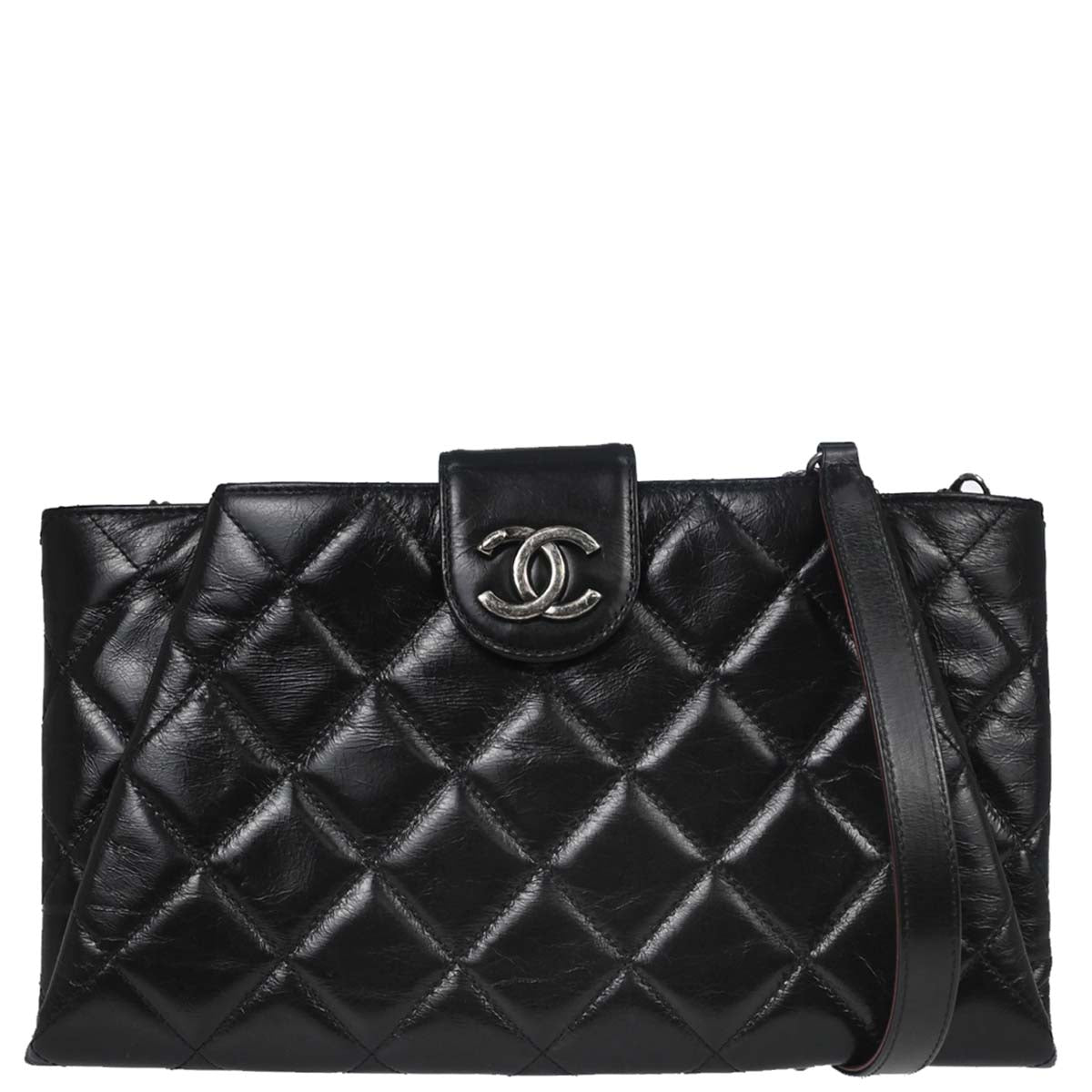Chanel Black Glazed Calfskin Coco Pleats Shoulder Bag