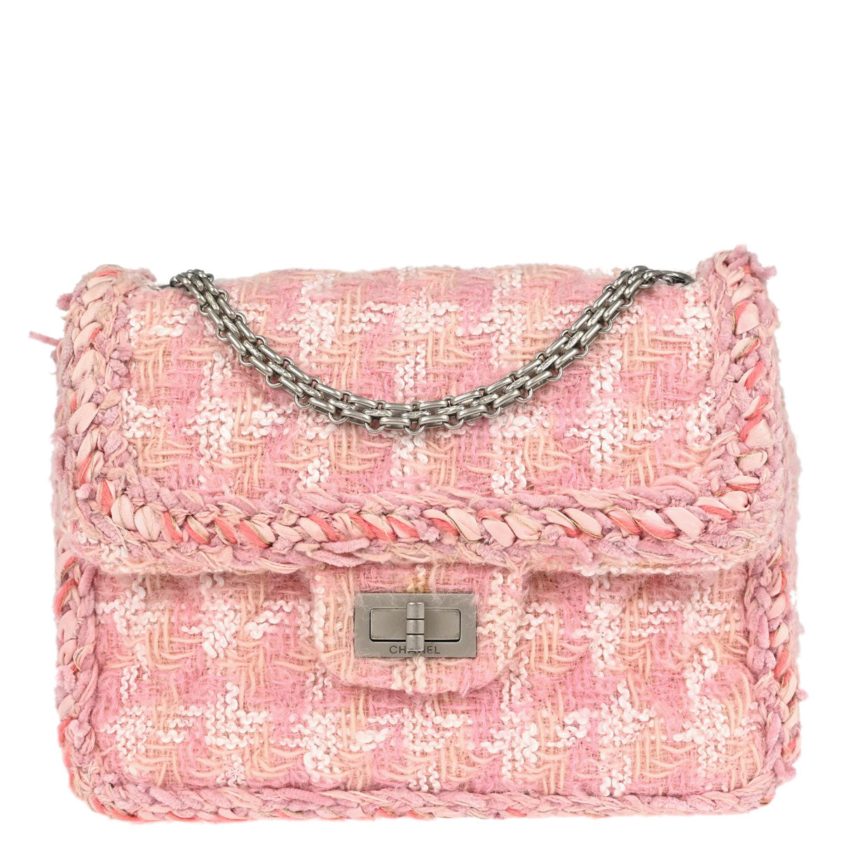 Chanel Pink Tweed Check Mademoiselle Lock Shoulder Bag
