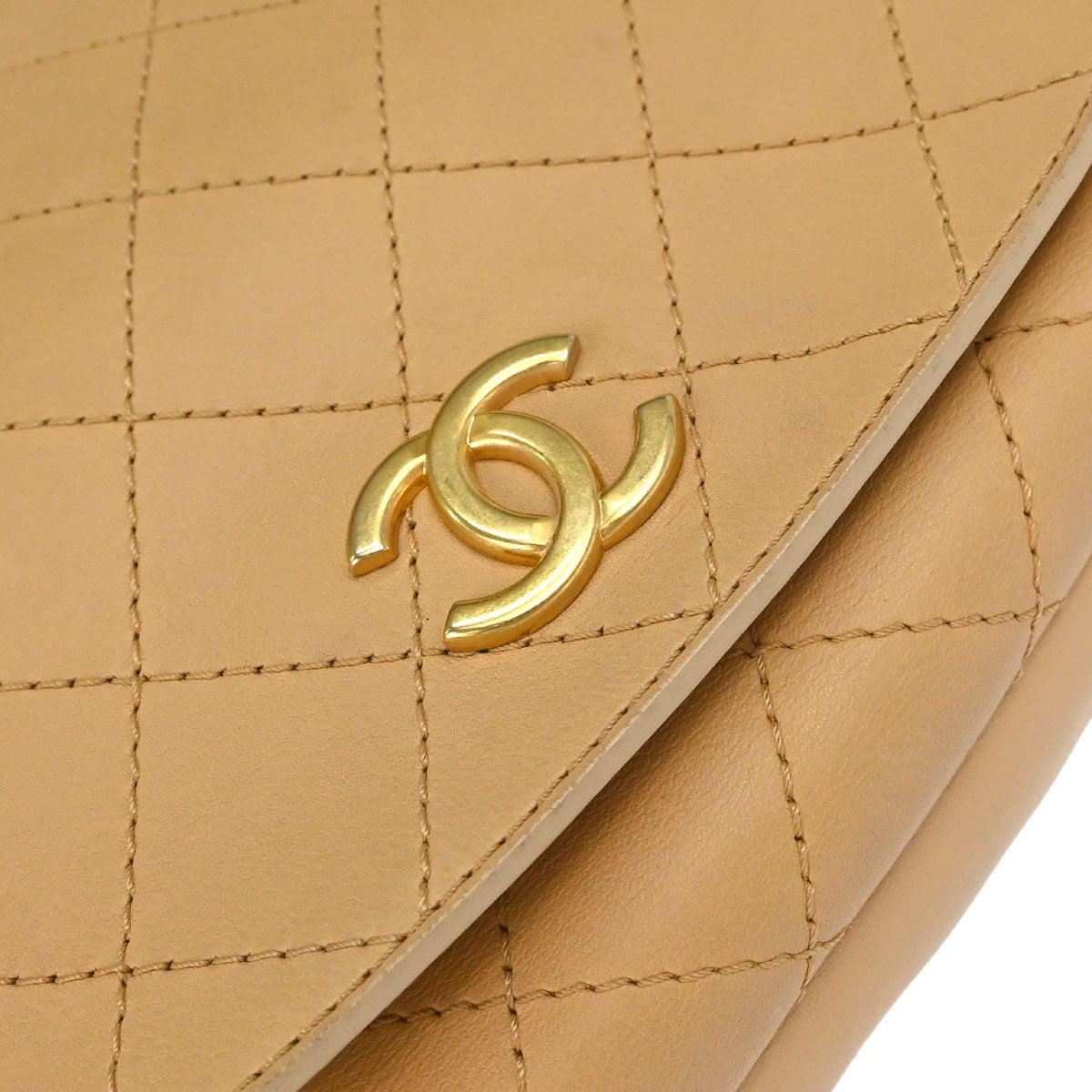 Chanel Beige Calfskin Saddle Double Flap Messenger Shoulder Bag