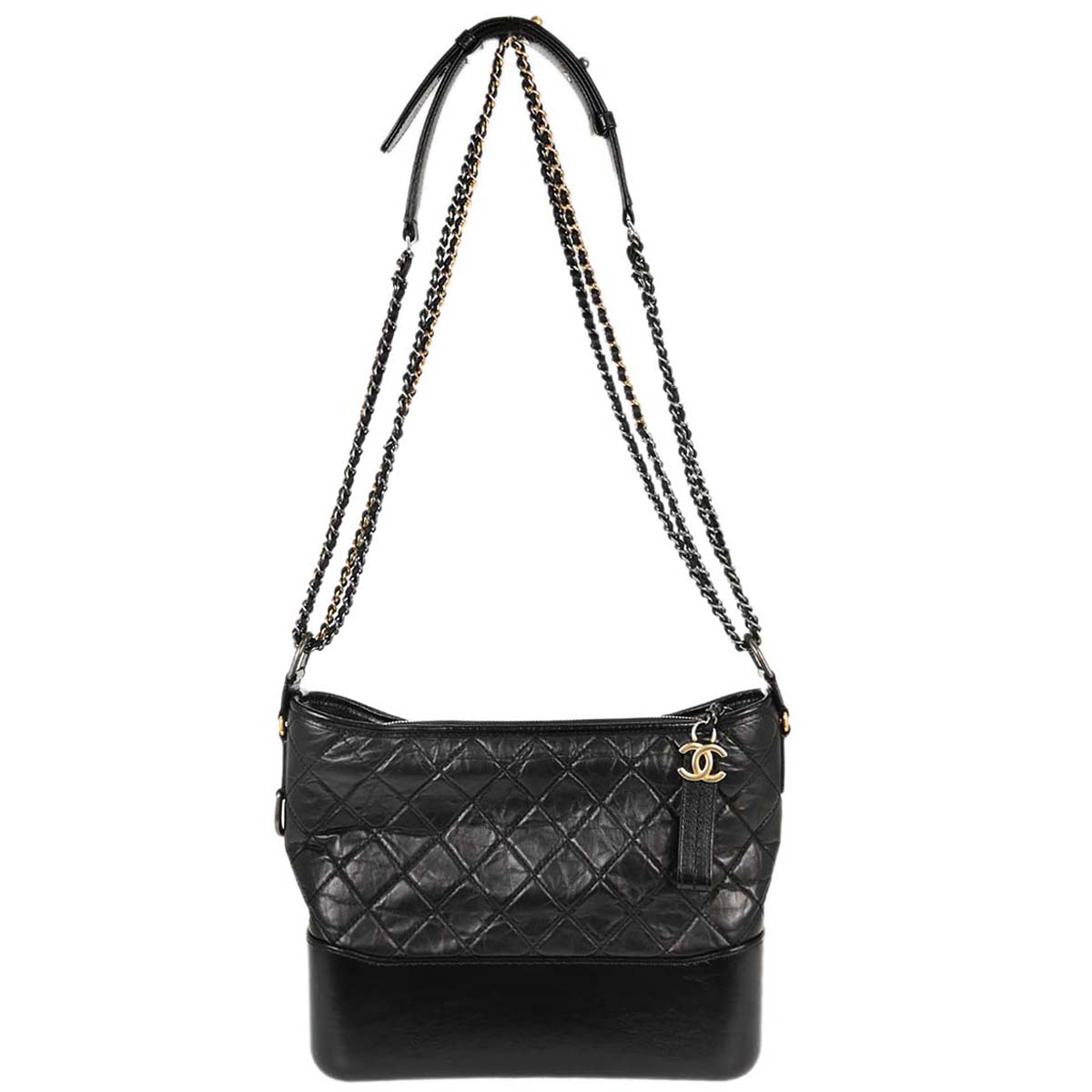 Chanel 2019 Black Calfskin Lambskin Medium Gabrielle Shoulder Bag