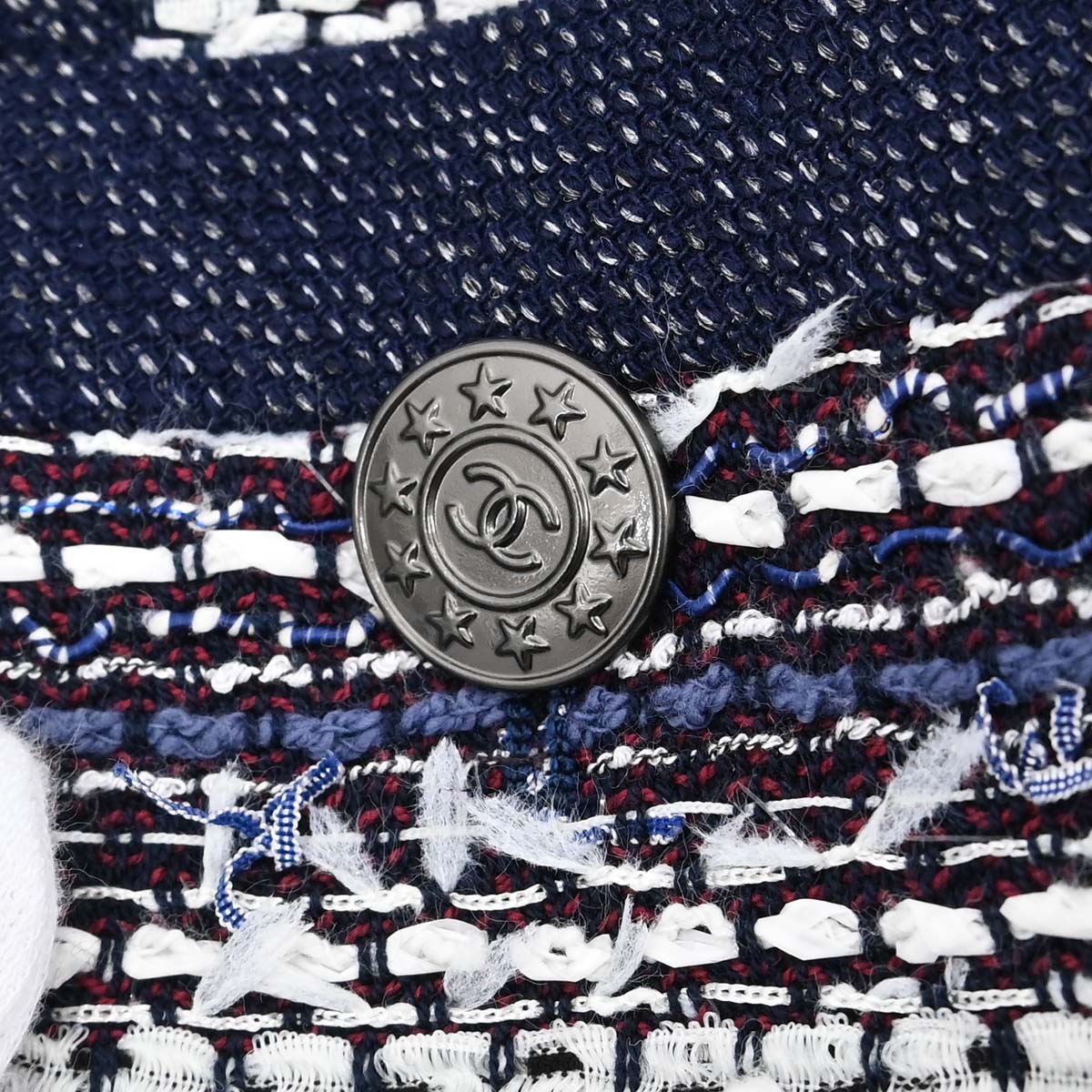 Chanel 2013 Single Breasted Collarless Tweed Jacket Navy #36