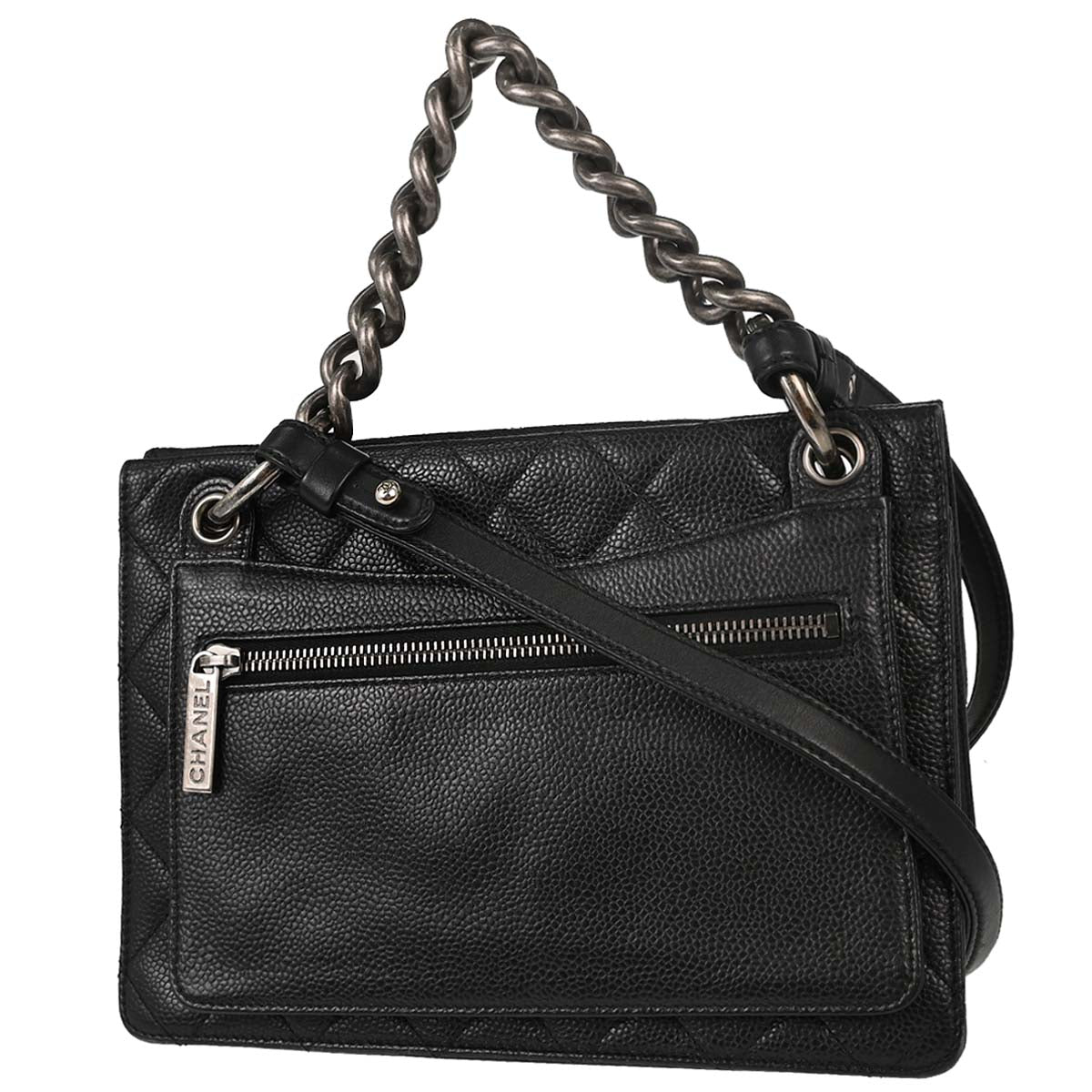 Chanel Black Caviar Skin Paris-Edinburgh Retro Class 2way Shoulder Handbag