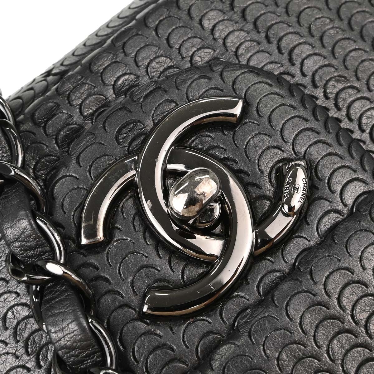 Chanel Black Lambskin Laser Cut Single Flap Shoulder Bag